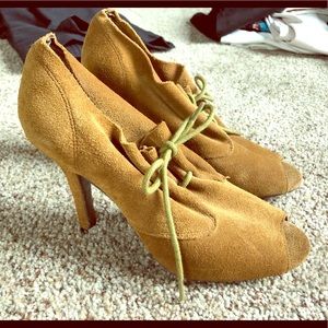 BCBG Paris Suede Bootie heels with tie